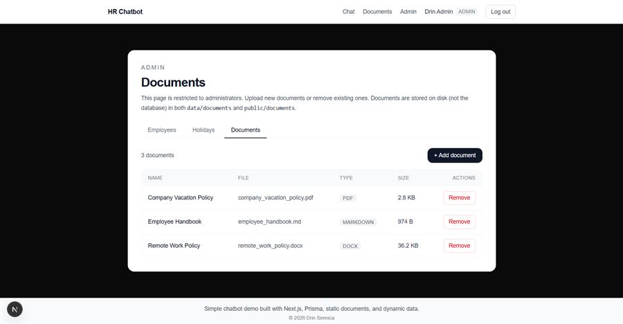 HR Chat-AI chatbot admin panel with HR document management
