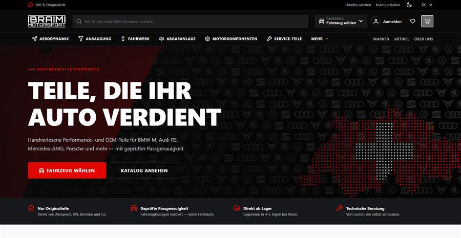 Ibraimi Motorsport auto parts e-commerce platform storefront