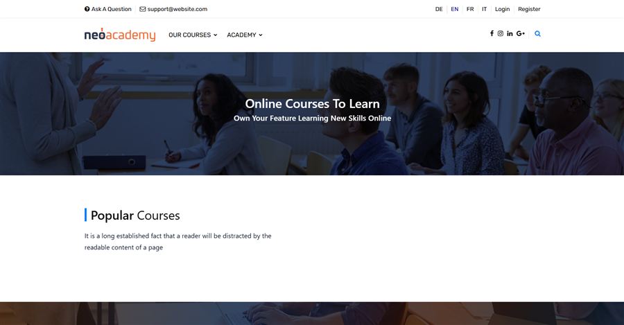 NeoSana e-learning course platform interface