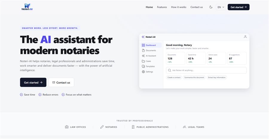 Noteri-AI dashboard for notaries with document management and AI assistant